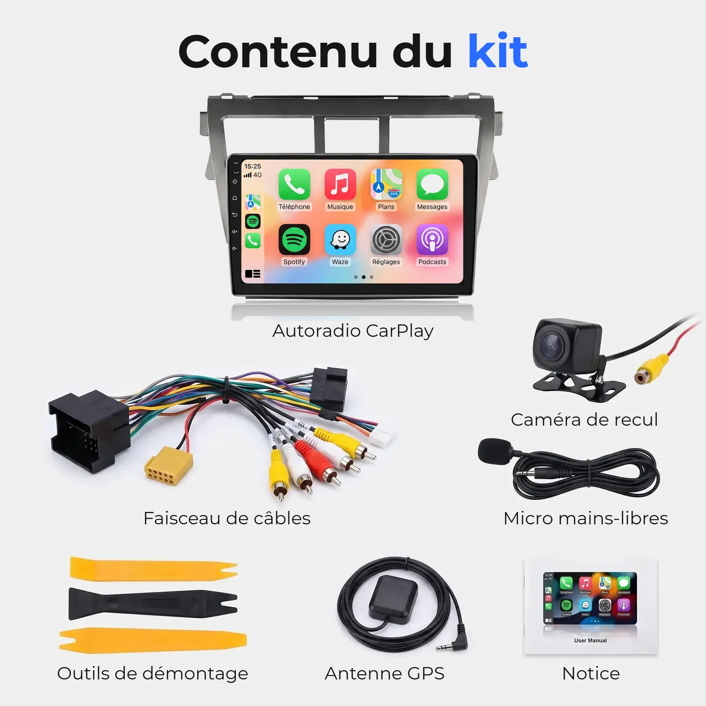 Autoradio CarPlay Toyota Yaris 9 pouces (2007-2012)