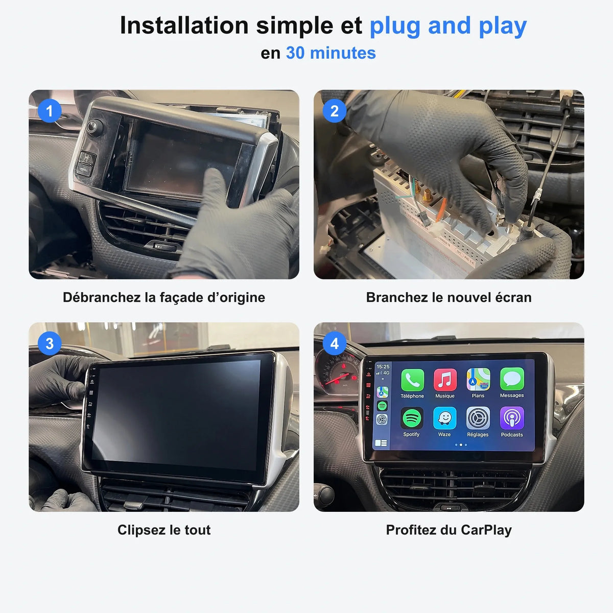 Installation de l'autoradio CarPlay en 4 étapes, plug and play en 30 minutes