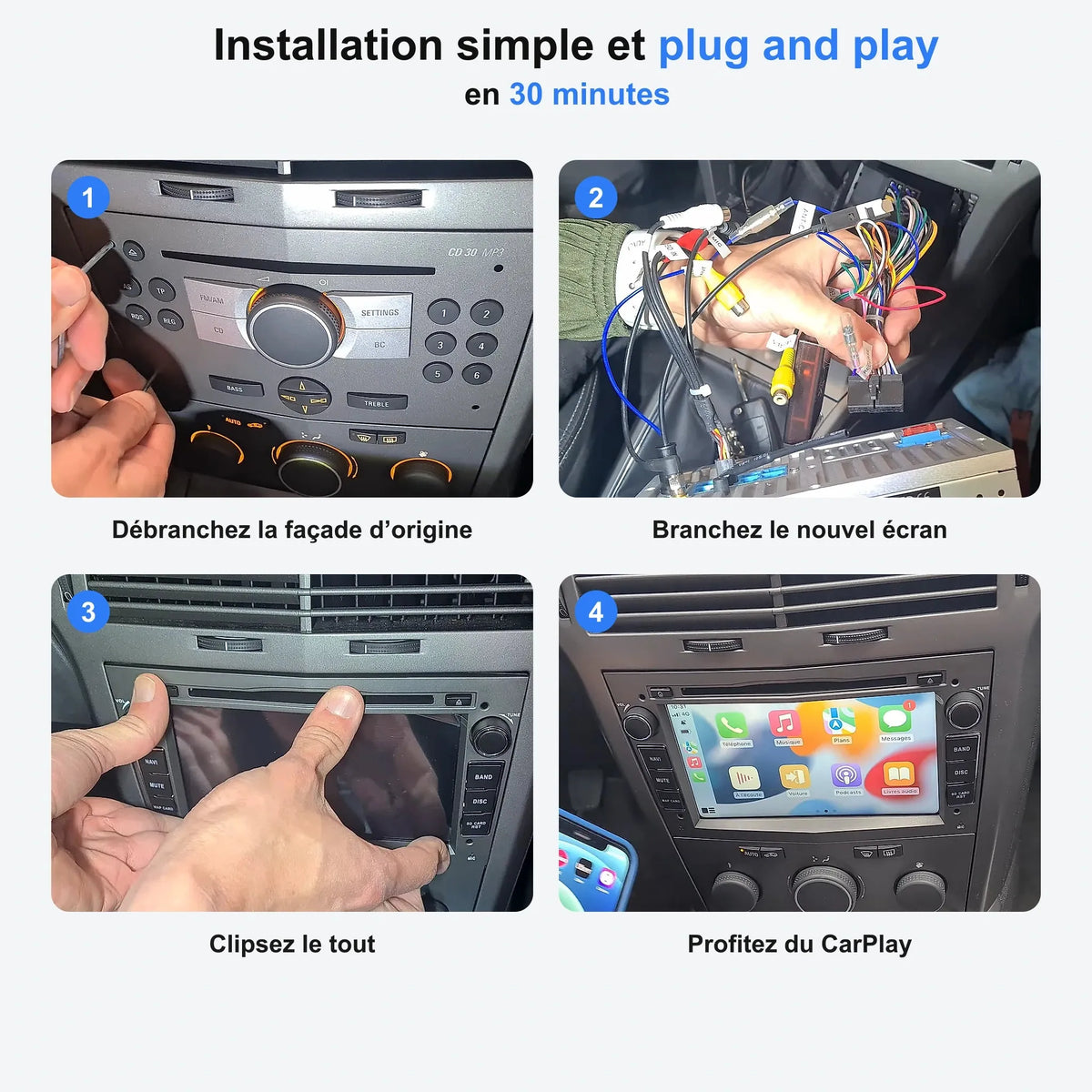 Installation plug and play en 4 étapes de l'autoradio CarPlay Opel Astra