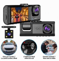 Dashcam voiture Habitacle – 2 ou 3 caméras avant, intérieur et arrière, vision de nuit 4