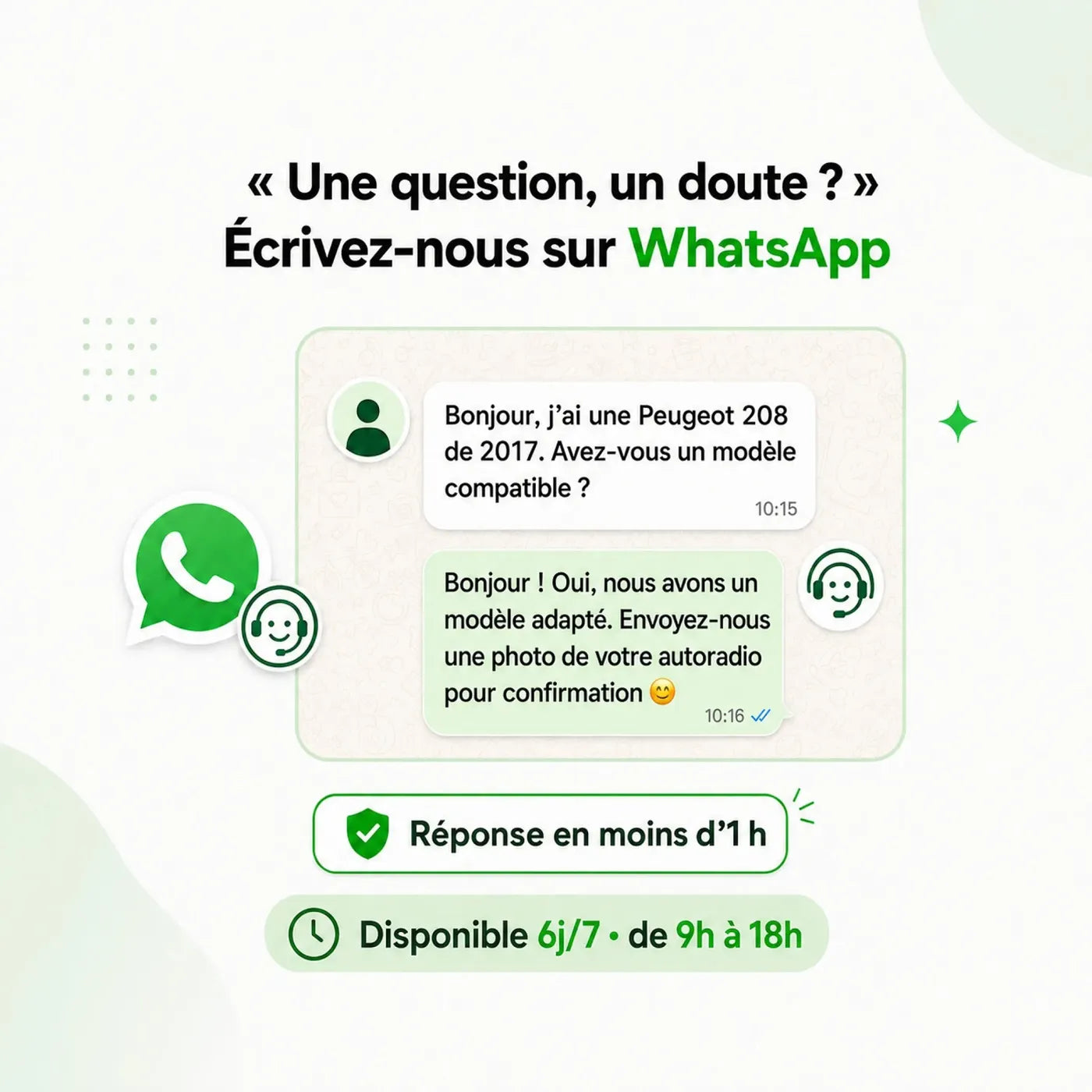 Support client CarPlayroad sur WhatsApp, réponse en moins d'une heure, 6j/7