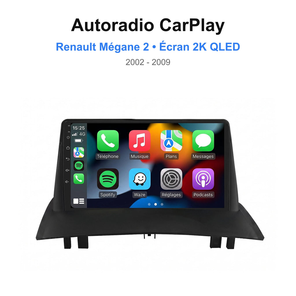 Autoradio CarPlay Renault Mégane 2 grand écran 2K QLED (2002-2009)