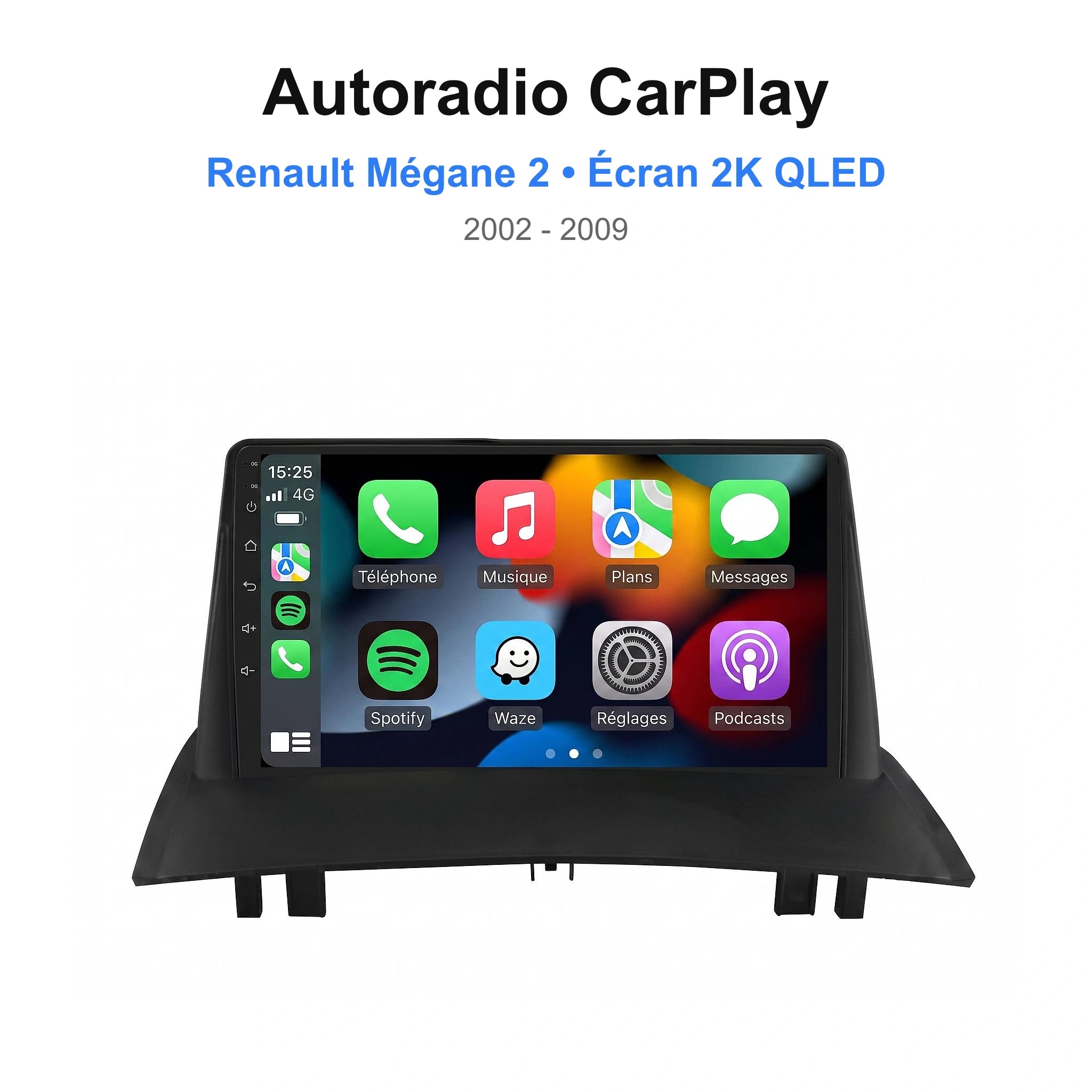 Autoradio CarPlay Renault Mégane 2 grand écran 2K QLED (2002-2009)