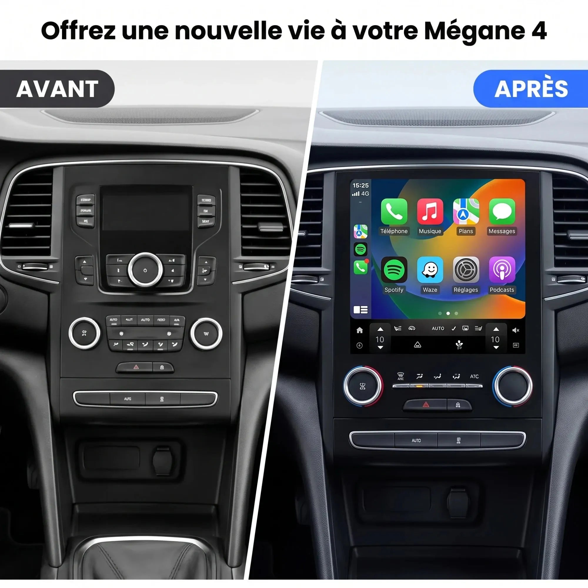 Mégane 4 avant / après installation de l'autoradio CarPlay