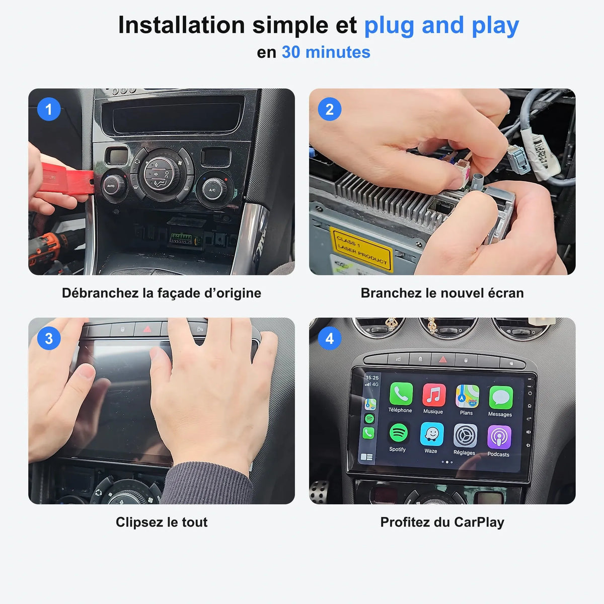 Installation de l'autoradio CarPlay en 4 étapes, sur la prise d'origine