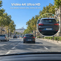 Dashcam voiture 4K Discrète – Wi-Fi, caméra arrière 1080P en option, mode parking 3